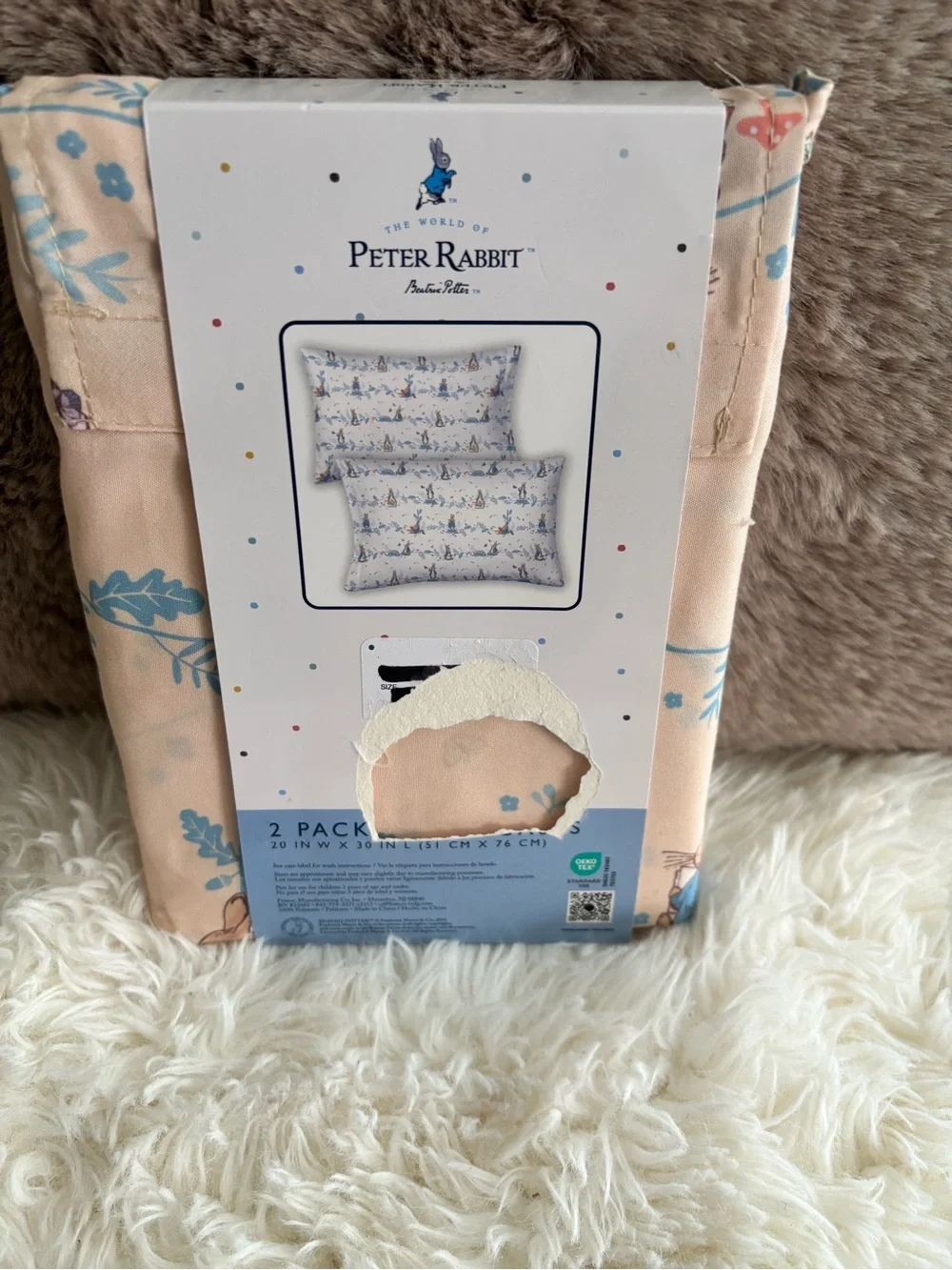 Peter Rabbit Standard Pillowcases - Blush Pink with Blue Accents (2 Pack)